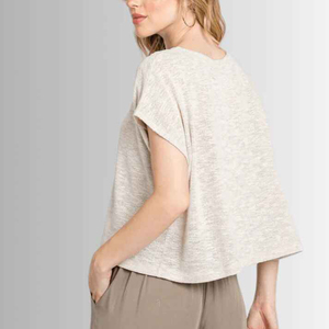 Camisetas cortas de lona para mujer, de verano, personalizadas, de mezcla de poliéster/algodón, de manga corta, casuales, holgadas, para damas. - Product Image 6