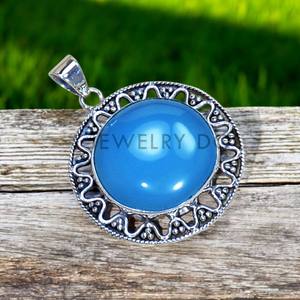 Pendentifs et breloques légers en argent sterling 925 avec calcédoine bleue, vente en gros, accessoires de bijouterie fine - Product Image 1