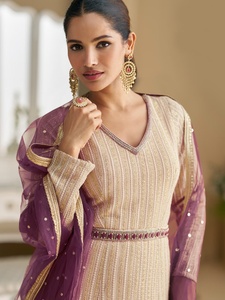 Purple Beaded <b>Shawl</b> Ethnic Scarf Net Dupatta Sequin Embroidered Wedding Party <b>Wrap</b> for Women - Product Image 4