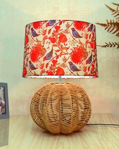 Natural seagrass sphere <b>table</b> lamp bird pattern drum shade handcrafted boho <b>bedside</b> light coastal cottage home decor wholesale - Product Image 4