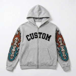 Custom Heavyweight French Terry Cropped Zipper Hoodie Oversized Color Block <b>Sweatshirt</b> with DTG Print Embroidery Hooded For Men - Product Image 4