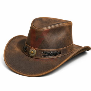 Chapeaux de cowboy en cuir de marque privée, en cuir de vache véritable, à large bord, style western, pour le rodéo, vente en gros pour les détaillants et les importateurs - Product Image 1