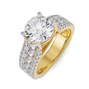 Bague de fiançailles de luxe en moissanite style coussin, avec pavé de diamants large sur l'axe, design bicolore or et argent, pour cadeau d'anniversaire de mariage - Product Image 3