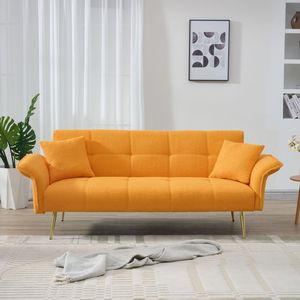 Divano letto futon convertibile in tessuto Teddy Fleece da 70 pollici con braccioli e schienale regolabili, divano moderno per soggiorno - Product Image 1