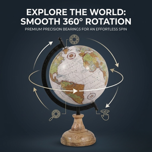 ARTISTIC CRAFTS Globo Terráqueo de Escritorio Premium con Base de Madera |   Globo Terráqueo de Aluminio y Plástico para Decoración de Escritorio de Oficina, Sala de Estudio - Product Image 3