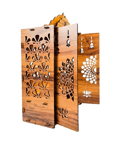 Mueble de Madera Artesanal para Pooja Hindú |   Templo Cortado con Láser con Diseño de Loto y Campana |   Caja de Oración para el Altar del Hogar |   35×20×60 cm - Product Image 6