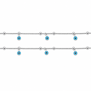 925 Sterling Silver Blue Eye Beaded Chain <b>Anklet</b> for Women High Polish Minimalist Lucky Charm Daily Wear Party Gift Jewelry - Product Image 3
