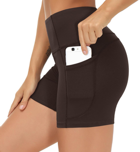 Pantalones cortos de yoga de cintura alta para mujer con bolsillos, pantalones cortos deportivos negros para gimnasio, correr, Fitness, tela de punto de secado rápido - Product Image 4