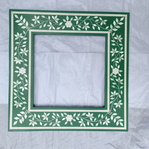 Miroir en os incrusté vert foncé |   Cadre botanique carré |   Miroir décoratif mural de luxe fait main - Product Image 2