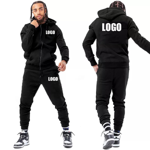 Wholesale Custom Logo Full Zip up <b>Pullover</b> Hoodies <b>Men</b> Cotton Fleece Two Pieces Sportswear Jogger Sweat suits <b>Men's</b> Tracksuit - Product Image 1