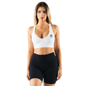 Soutien-gorge de sport blanc pour femme, décolleté en V profond, sans coutures, maintien élevé, extensible, pour yoga, gym, fitness, entraînement, vêtement de sport, crop top - Product Image 1