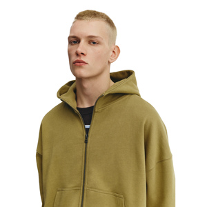 Sudadera con capucha para hombre, corte holgado, con cremallera, 100% algodón polar, color liso, ecológica, antipilling, transpirable, con bolsillos, para invierno - Product Image 3