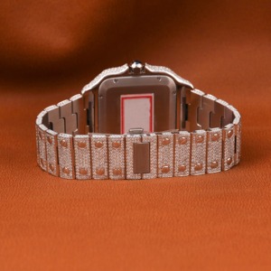 Montre de luxe en or entièrement sertie de diamants Moissanite VVS, boîtier rond, fenêtre de date, chiffres romains, lunette cannelée, bracelet à maillons - Product Image 5