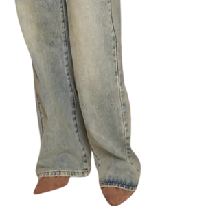 Jean en denim gris délavé coupe droite pour femme, taille mi-haute, décontracté, longueur complète, en coton/élasthanne, séchage rapide, respirant - Product Image 5