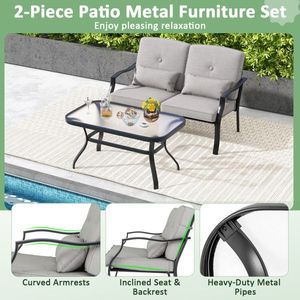 Conjunto de Sillones para Exteriores con Mesa de Centro, Cojines Cómodos para el Respaldo, para Uso en el Jardín - Product Image 6