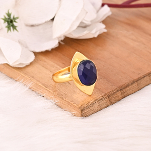 Elegant Designer Ink Blue Hydro Stone <b>Ring</b> Handmade Gemstone Jewelry for Women - Product Image 2
