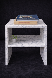 Mesa Auxiliar de Mármol Blanco Carrara de Lujo, Mesa de Noche Moderna de Piedra con Estante Abierto, Muebles Contemporáneos para Sala de Estar - Product Image 2
