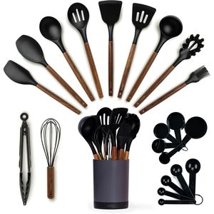 Set di 22 Utensili da Cucina in Silicone con Manico in Legno, Set di Spatole e Gadget da Cucina con Portautensili - Product Image 1