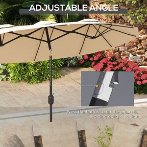 Grande Ombrellone da Esterno da 24 cm con Manovella Inclinabile a Pulsante, Doppio Lato, 3 Prese d'Aria e 12 Stecche per Patio - Product Image 5