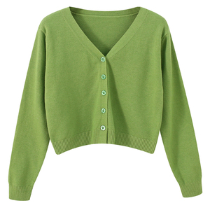 Wholesale Women Soft V-Neck Cropped <b>Cardigan</b> Button Up Long Sleeve Knitted <b>Sweater</b> Top - Product Image 4