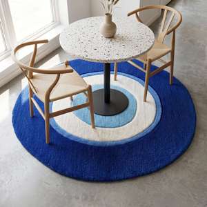Alfombra Redonda Moderna Antideslizante de Lana Azul con Diseño de Ojo Turco y Símbolo de Protección Nazar para Sala de Estar, Dormitorio y Decoración del Hogar - Product Image 5
