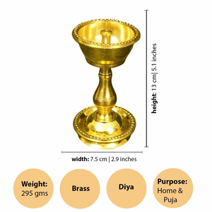 Diya Tradicional de Latón para Templo, Puja, Aarti, Lámpara de Aceite para Oración Hindú, Deepak Decorativo de Latón Indio para Culto en el Hogar - Product Image 3