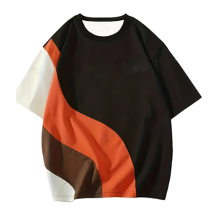 Custom Men's Oversized T-<b>Shirt</b> Short Sleeve O-Neck Color Blocked <b>Patchwork</b> Casual Knitted 100% Cotton - Product Image 4