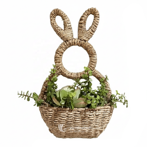 Bunny Shape Water Hyacinth Hand Woven <b>Wall</b> <b>Basket</b> with Handle Single Tier Eco-Friendly Storage for Home and Easter Decor - Product Image 1