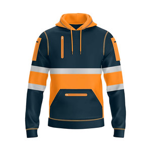 Sudadera con Capucha de Alta Visibilidad para Hombre, de Algodón, con Cinta Reflectante, Bolsillos con Cremallera Completa, Ropa de Trabajo para Guardias de Seguridad - Product Image 2