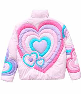 เสื้อแจ็คเก็ตพัฟเฟอร์ลายหัวใจแบบยูนิเซ็กซ์ สีชมพู สีม่วง สีฟ้า แต่งลายปัก สไตล์ลำลอง เสื้อโค้ทฤดูหนาวแบบสั้น คอปกพับได้ - Product Image 2