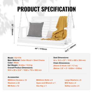Balançoire de véranda en bois de 4 pieds, robuste et améliorée, banc de patio, capacité de charge de 880 lb, chaise de jardin pour cour - Product Image 4
