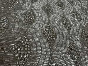 ผ้าปักมือลายลูกปัดเงินหรูหรา |   ผ้าทูลล์ปักลูกปัดหนาแน่นสำหรับชุดแต่งงานและชุดเจ้าสาวขายส่ง - Product Image 3