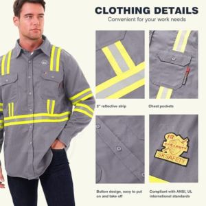 Chemises et vestes de travail réfléchissantes FR en coton pour la construction, vêtements de sécurité, nouvelle arrivée, coton épais, respirant - Product Image 3