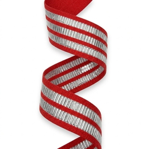 ริบบิ้นลายทางสีแดงเงินเมทัลลิกขนาด 25 มม. ของบริษัทนีลกามัล อินดัสทรีส์ ริบบิ้นตกแต่งแบบทอซารีสำหรับเสื้อผ้าและบรรจุภัณฑ์ - Product Image 5