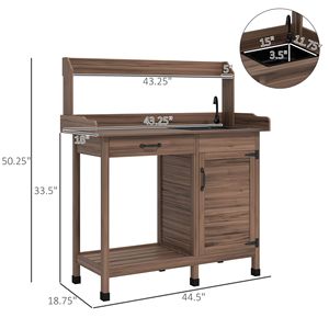 Tavolo da Lavoro da Esterno Dark Bro con Lavello, Banco da Giardinaggio per Patio e Armadietto Portaoggetti con Ganci, Tavolo da Lavoro per Serra e Giardino - Product Image 3