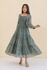 Vestido Maxi de Gasa con Estampado Floral, Mangas Largas, Cintura Elástica, Detalle Fruncido, Estilo Boho, Corte Holgado, Ropa Casual de Primavera, Hermoso - Product Image 5