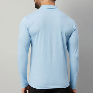 T-shirt décontracté à manches longues en tricot pour homme, bleu clair, col roulé, coupe ajustée, longueur normale - Product Image 3