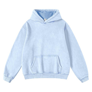Sweat-shirt respirant à capuche en coton peluche brodé, couleur unie, manches longues, style streetwear, effet délavé vintage pour femme - Product Image 1