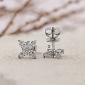 Marquise Floral Leaf Cluster 0.30ct 0.50ct 1ct 1.50ct 2ct Lab Grown Diamond 10k 14k 18k Solid Gold <b>Stud</b> <b>Earrings</b> for Women - Product Image 3