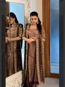 Trending Mauve Rose Gold Pakistani Party Wear Dress Luxury Sequin Embroidered Long Kurta Sheer Dupatta Straight Pant Suit - Product Image 4