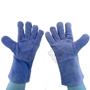 Gants de soudage professionnels en cuir suédé bleu, résistants à la chaleur, de protection robuste pour le soudage industriel - Product Image 3