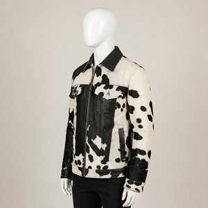 Chaqueta de Motero para Hombre, de Cuero Genuino con Patrón de Piel de Vaca, Cuello Camisero, Cierre de Cremallera, Corte Regular, Forro Grueso de Piel Sintética para Invierno - Product Image 5