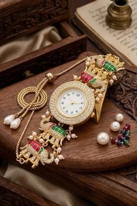 Reloj de pulsera vintage chapado en oro con diseño de elefante y bisel con perlas de imitación, joyería de moda para mujer, regalo para mujeres y niñas - Product Image 2