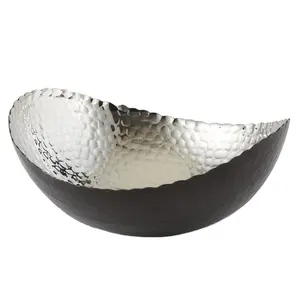Modern Design Oval Shape Metal Aluminium Fruit Bowl Decorative For Table Hammered And Enamel Finish For Dining Table
