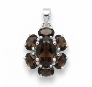 Rhaya Jewels – Pendentif Fleur en Quartz Fumé 100% Naturel pour Femme, en Argent Sterling Plaqué Rhodium, Minimaliste, Charme Fin Naturel, Sertissage Griffe - Product Image 1