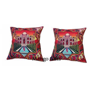 Luxury Design Taj Mahal Digital Print Cushion Cover with Breathable Velvet <b>Pillow</b> Cover for Sofa <b>Bed</b> Reading Chair & Indoor Use - Product Image 1
