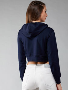 Sudadera con Capucha Corta Tejida Personalizada para Mujer, con Logotipo Frontal, Estilo Casual, Oversize, Ecológica, de Poliéster/Algodón - Product Image 3