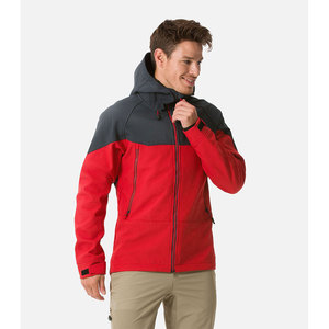 Men's Hooded Fleece Softshell Jacket Red Gray Color Blocking Windproof Zipper Closure Winter Outdoor Regular Fit Softshell <b>Coat</b> - Product Image 2