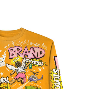Camiseta de Manga Larga para Hombre, de Algodón, Estilo Urbano, con Estampado de Dibujos Animados, Cuello Redondo, Corte Regular, Tela de Alta Calidad - Product Image 4