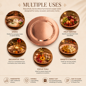 Assiette de service ronde en cuivre martelé faite à la main, plateau décoratif pour dîner, décoration de table de mariage, cadeau en gros - Product Image 2